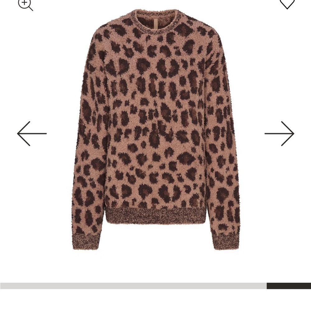NEW SKIMS Cozy Oversized Crewneck Pullover Sienna Leopard Print NWT S/M